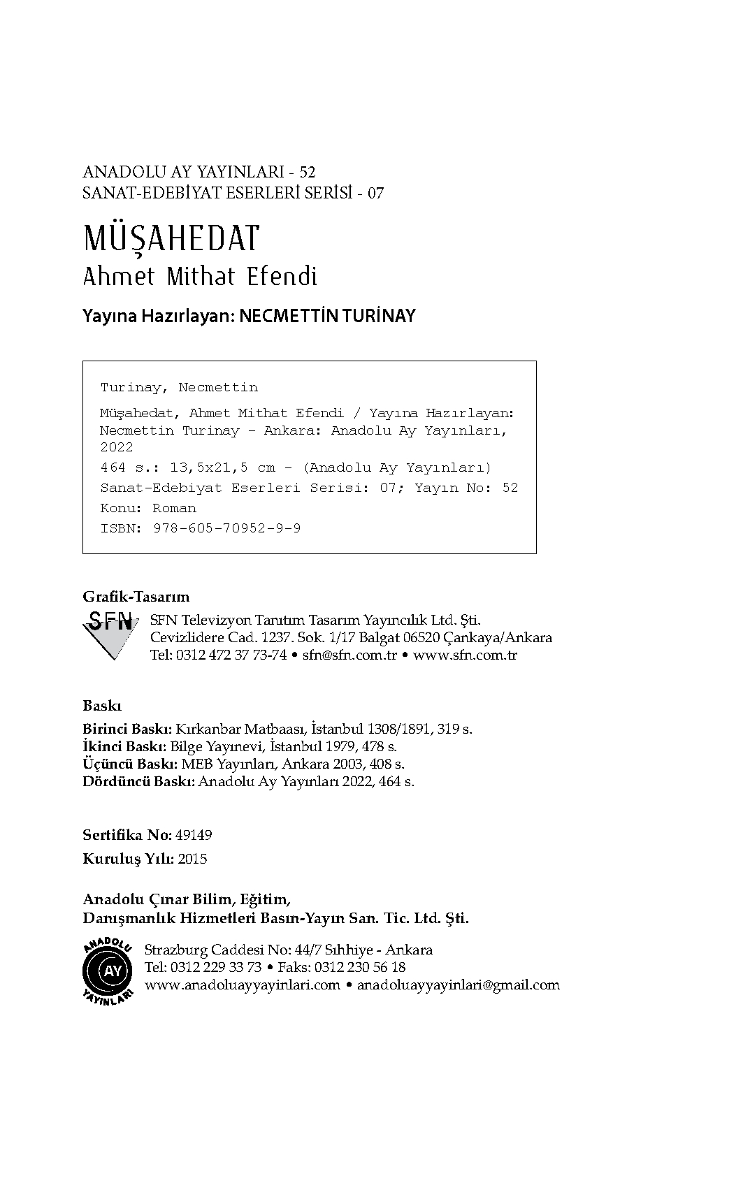 Müşahedat - Ahmet Mithat Efendi (Hazırlayan: Necmettin Turinay)